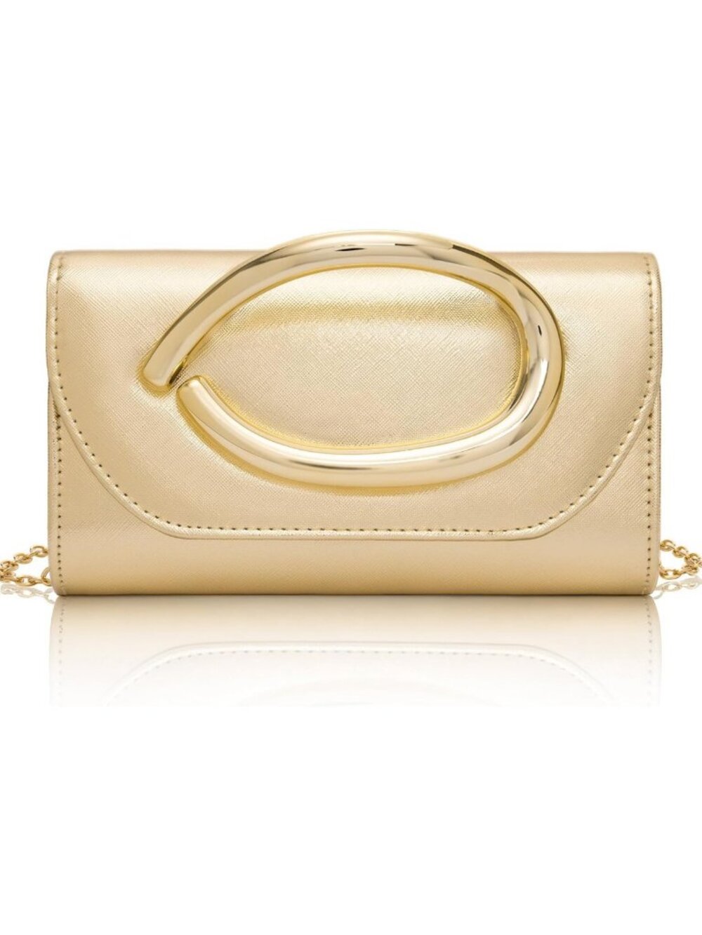 Stylish Leather Evening Clutch Purse with 3D Gold Handle & Chain - Perfect for